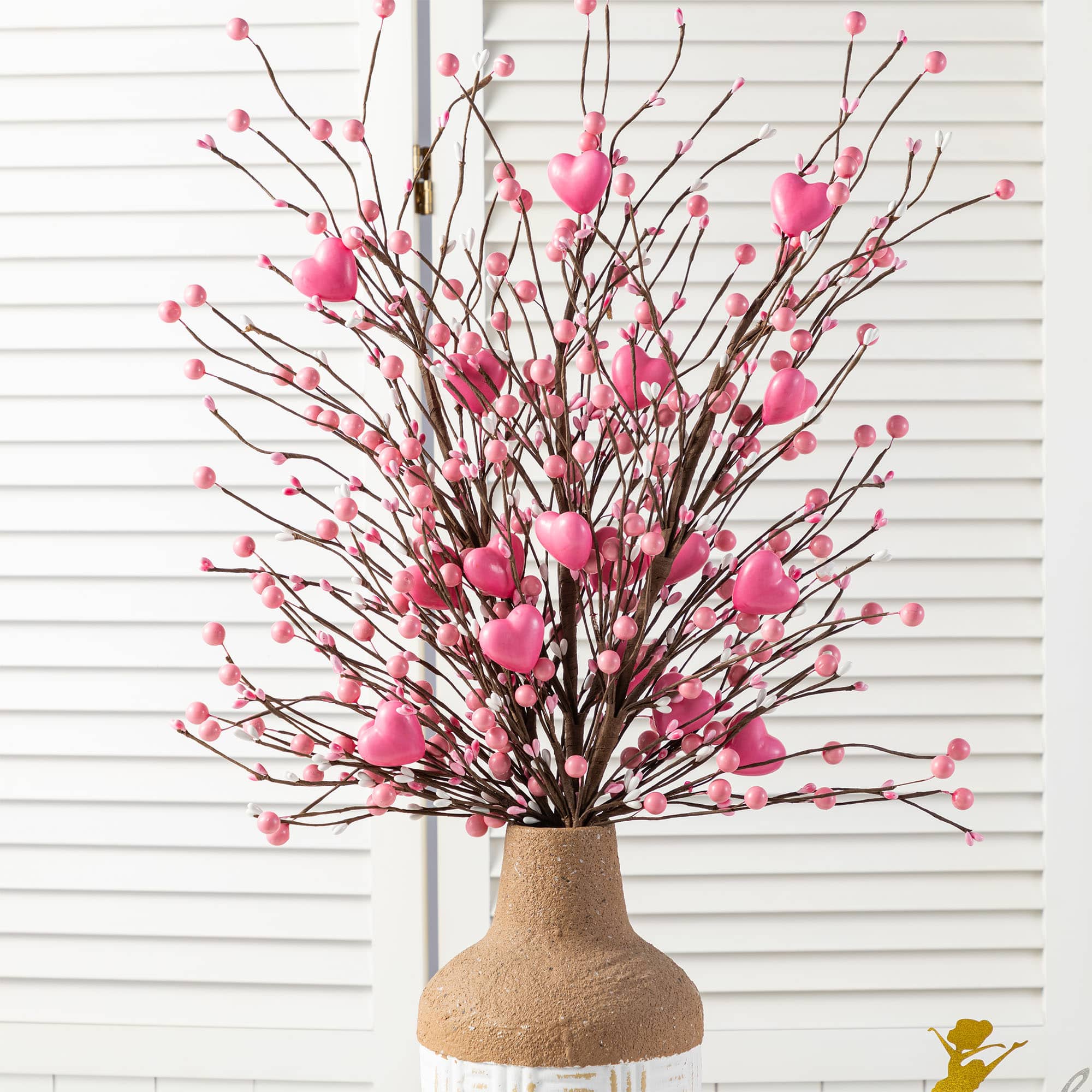 Glitzhome® 28" Valentine's Pink Berry & Heart Picks Set